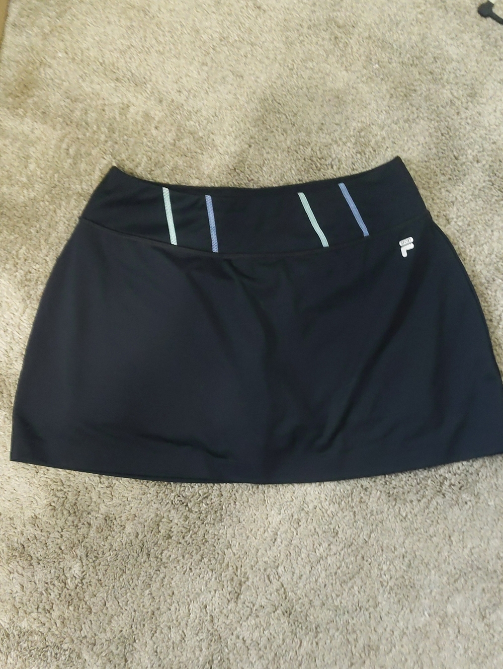Fila Black Mini Skort with Pastel Blue & Mint Stripe Accents